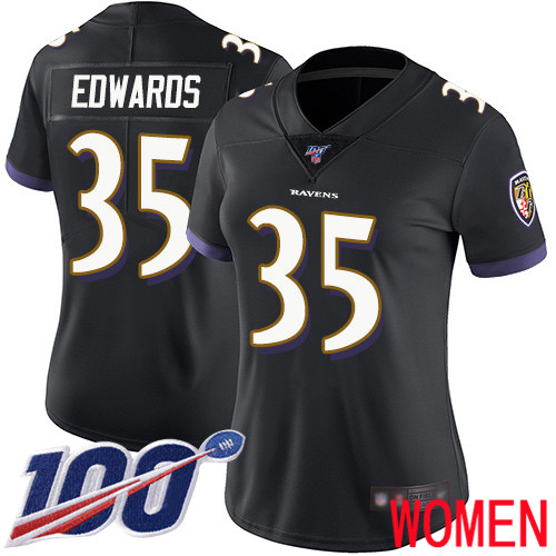 Baltimore Ravens Limited Black Women Gus Edwards Alternate Jersey NFL Football 35 100th Season Vapor Untouchable